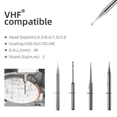 {{0}}.3/0.6/1.0/ Broca de fresagem de zircônia dental de 2,0 mm para VHF K5 / R5 / S1 / S2